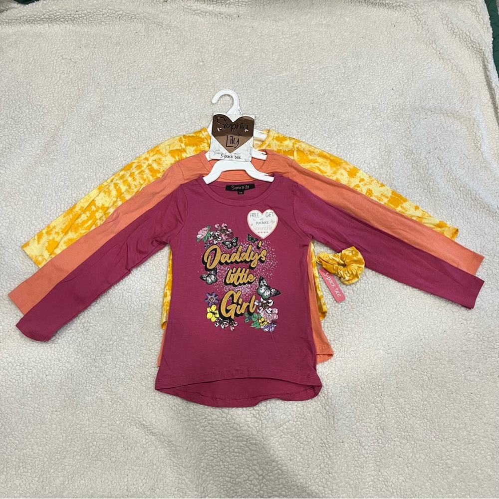 Sophia & Lily NWT 3 Pack of Long Sleeve Tees - Pink, Tangerine & Yellow, Cotton